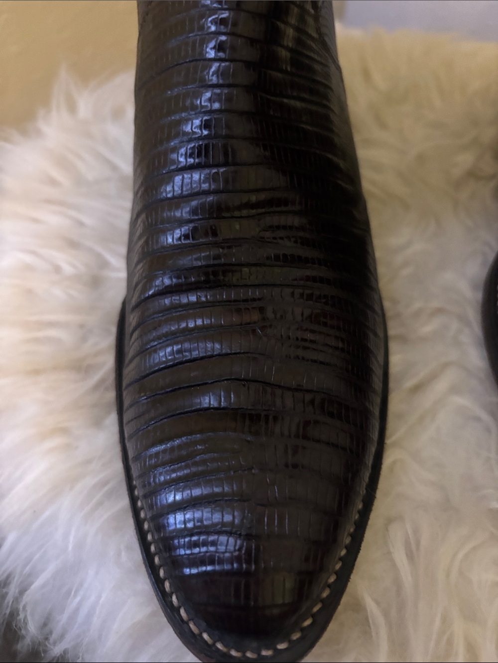 Dark Brown iguana / Teju Leather Cowboy Boots with Tan Stitching - Picture 11 of 12